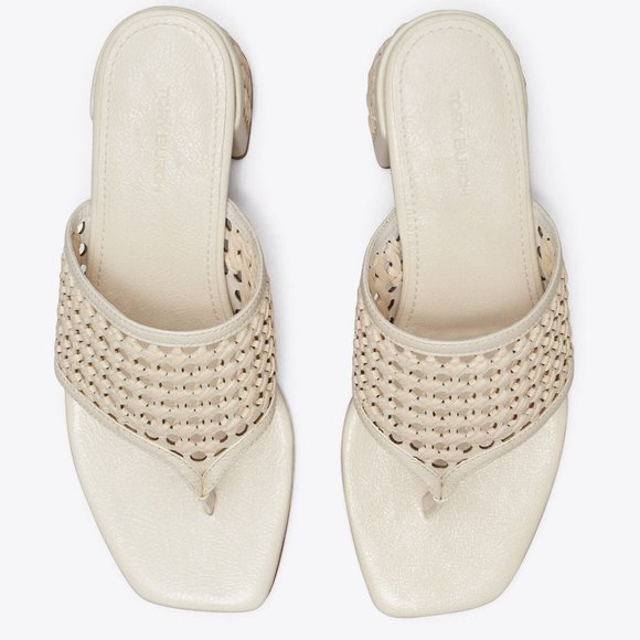 Tory Burch $378 NIB Woven Raffia Heeled Sandal New Ivory Natural 9.5 - Picture 4 of 6